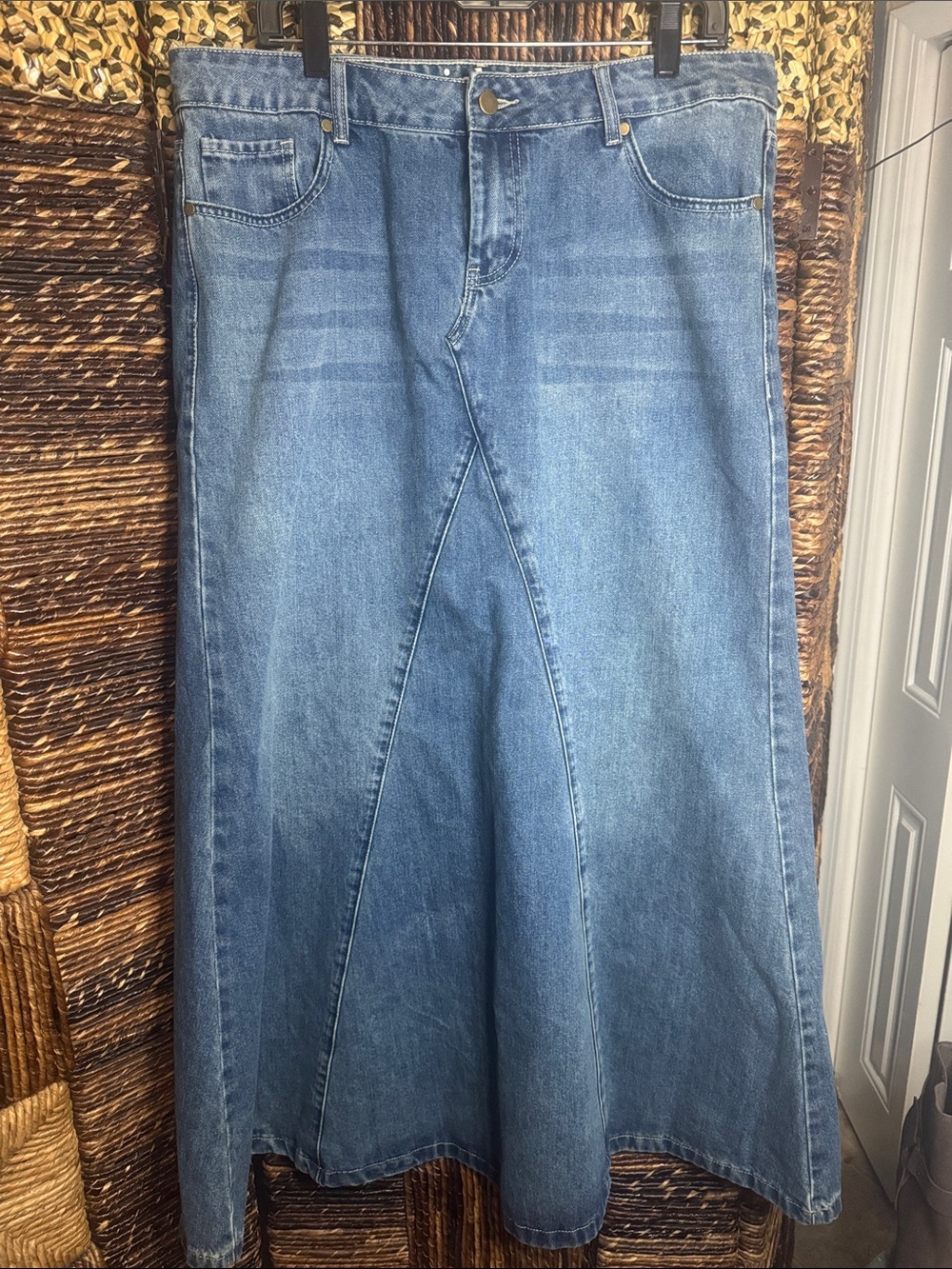 Classic Flared Denim Maxi Skirt - Blue
